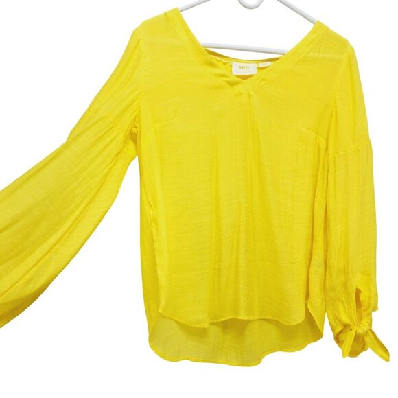 Maeve By Anthropologie Womens Yellow V-Neck Blouse With Bow Sleeves Size Small - Picture 12 of 12